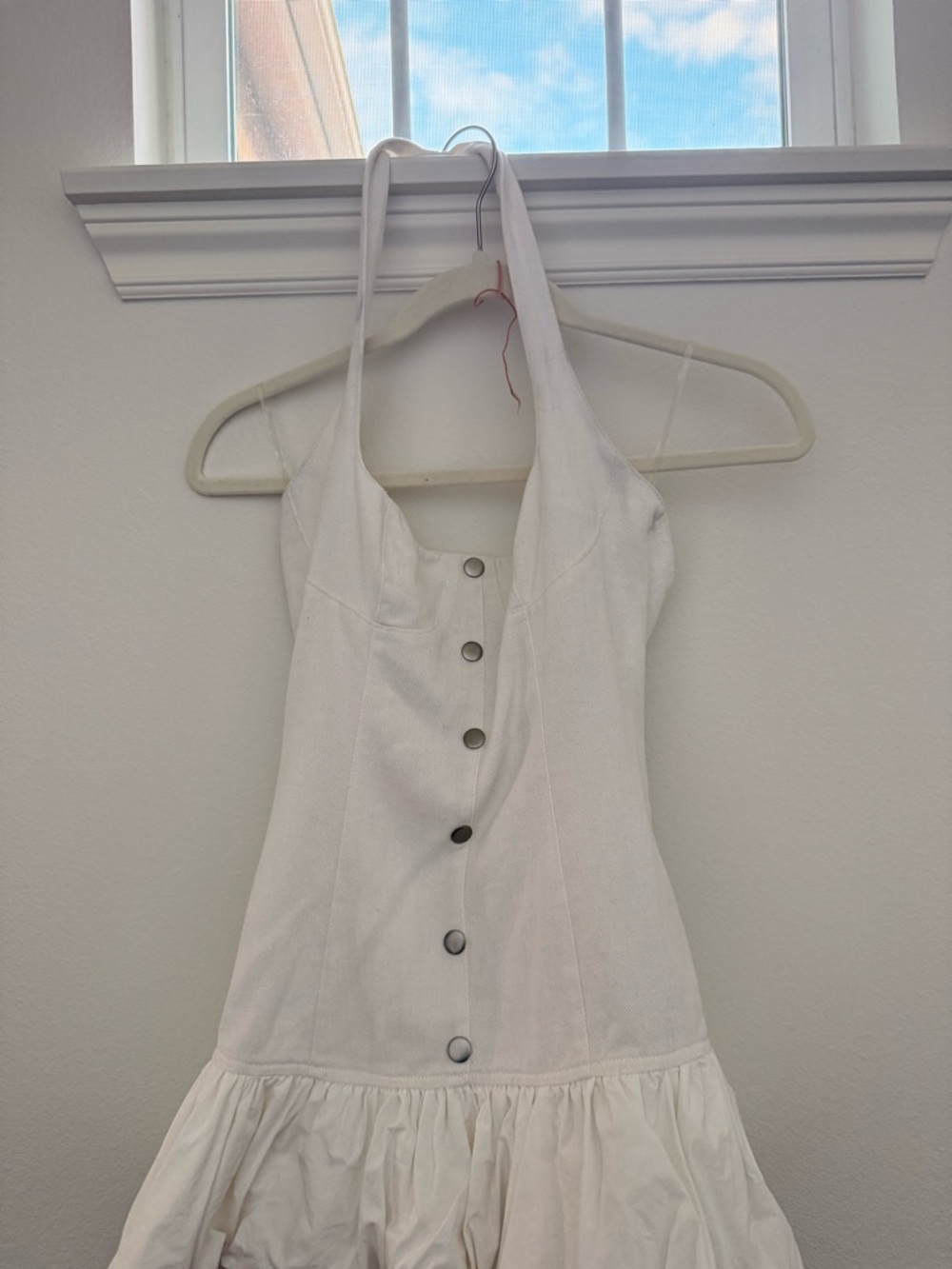 Peppermayo Cream Textured Halter Dress